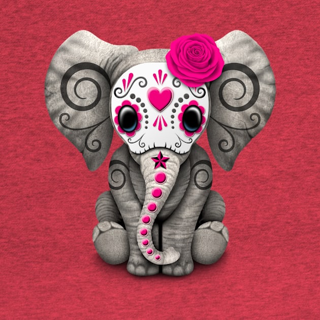 Pink Day of the Dead Sugar Skull Baby Elephant by jeffbartels